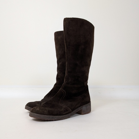 70’s Shearling Suede Boots Calf Height Fitted Vintage Chunky Lined Insulated - Picture 6 of 11